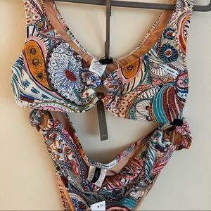 JCrew NWT bohemian bikini with wooden circles